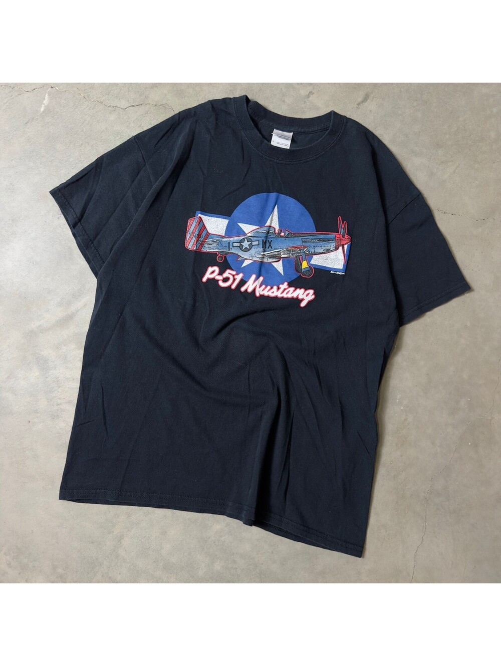 Gildan P-51 Mustang Graphic T-Shirt Mens L Black Aviation